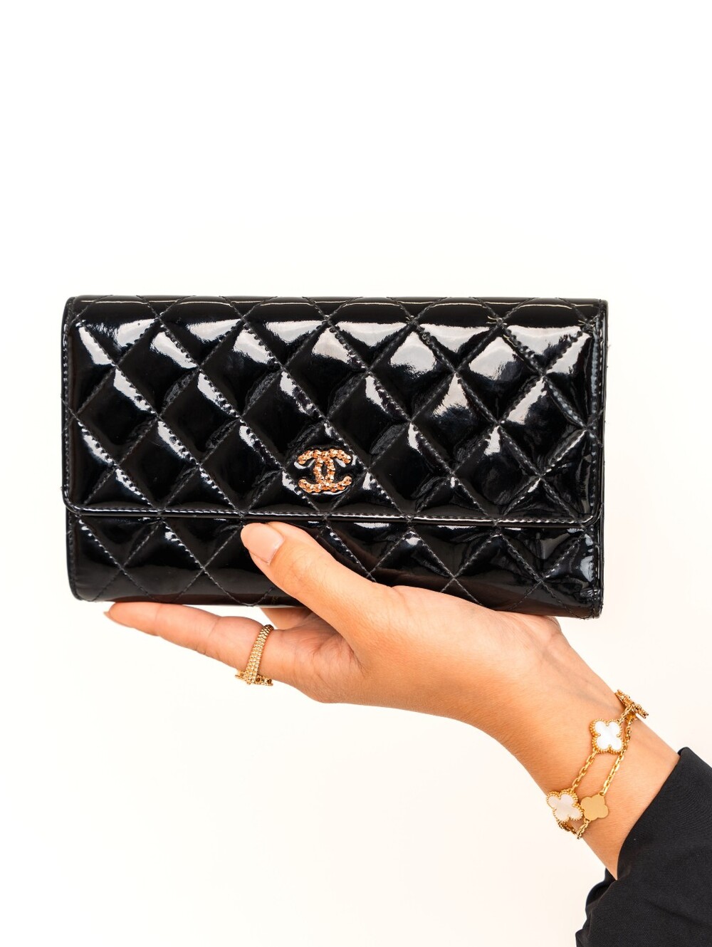 🖤CHANEL Black Quilted Patent Leather  Clutch/Wallet🖤